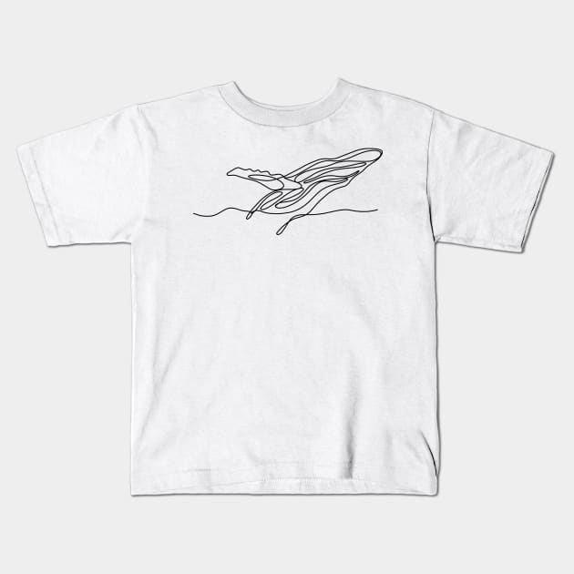 Amazing line art of a blue whale jumping out of the water Kids T-Shirt by Pengrajin